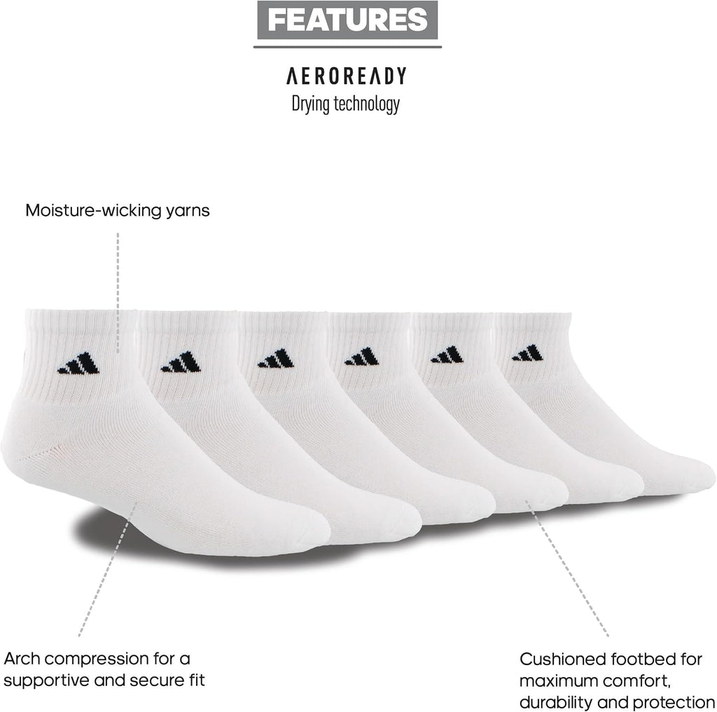 adidas Men's Athletic Cushioned Quarter Ankle Socks 6 Pairs