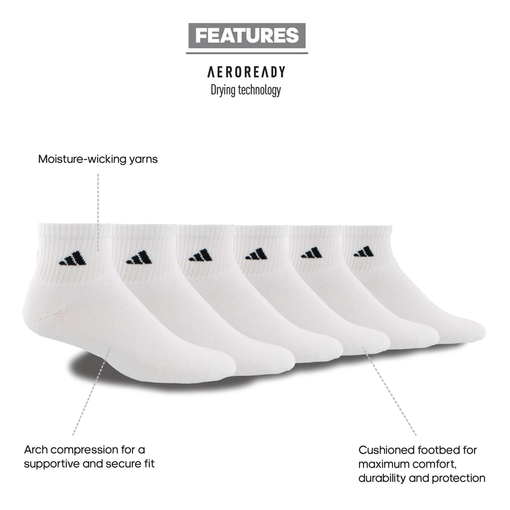 adidas Men's Athletic Cushioned Quarter Ankle Socks 6 Pairs