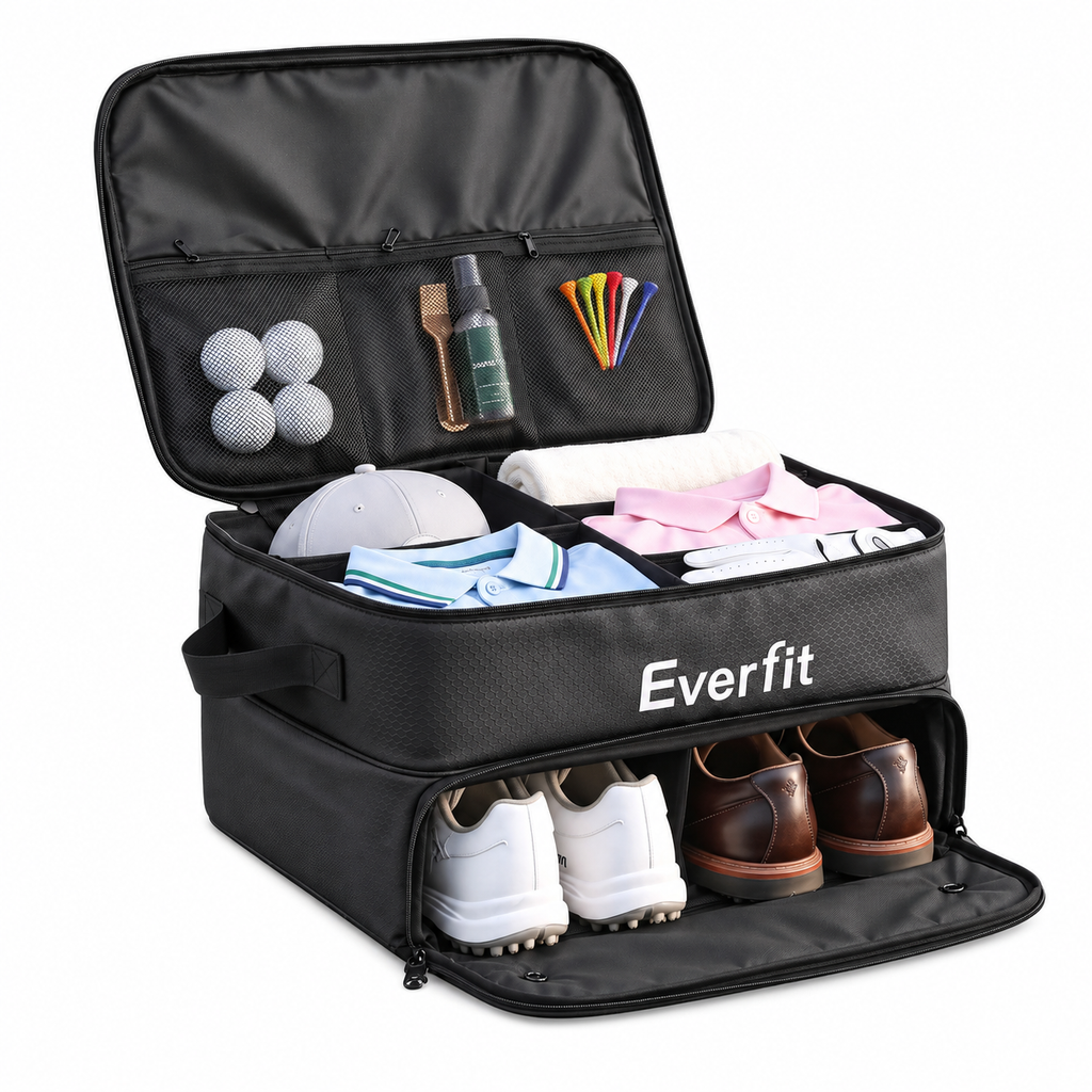 Everfit Golf Storage Bag 2-Tier Trunk Organizer with Ventilated Shoe Compartment Black