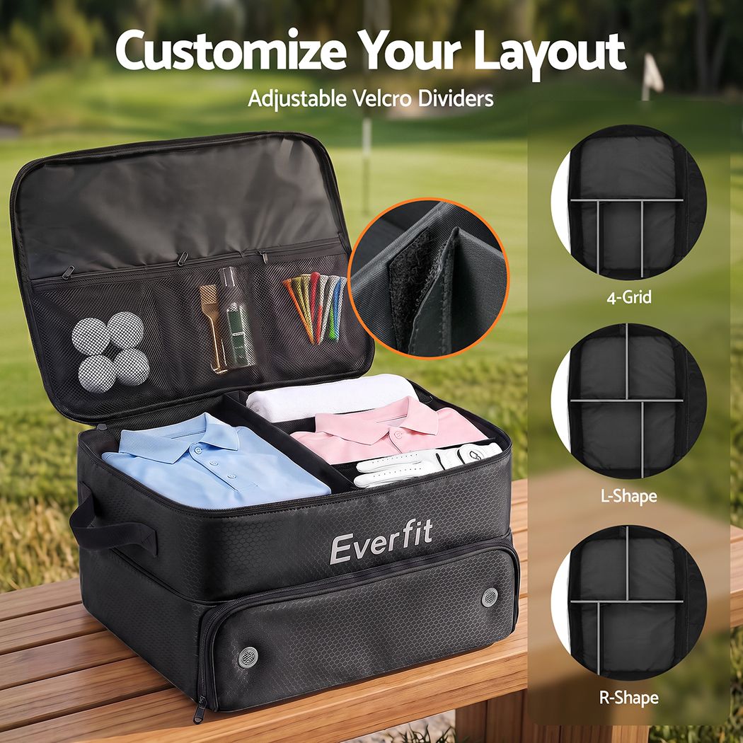 Everfit Golf Storage Bag 2-Tier Trunk Organizer with Ventilated Shoe Compartment Black