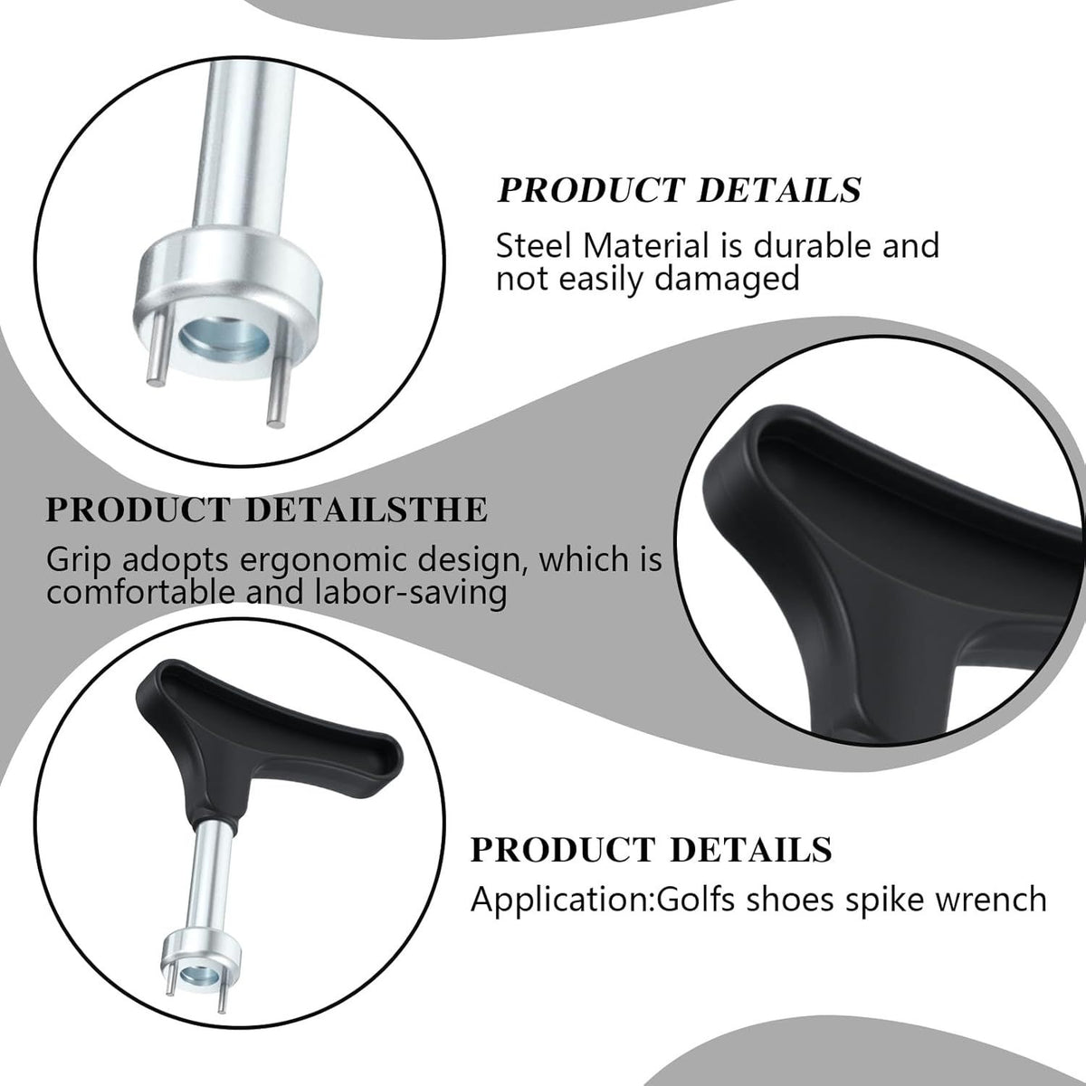 2 Pcs Golf Spike Removal Tool, Stainless Steel Golf Shoe Spikes Wrench, Multifunction Golf Wrench, Adjustment Cleat Key Remover for Spike Shoes (Universal, Black)