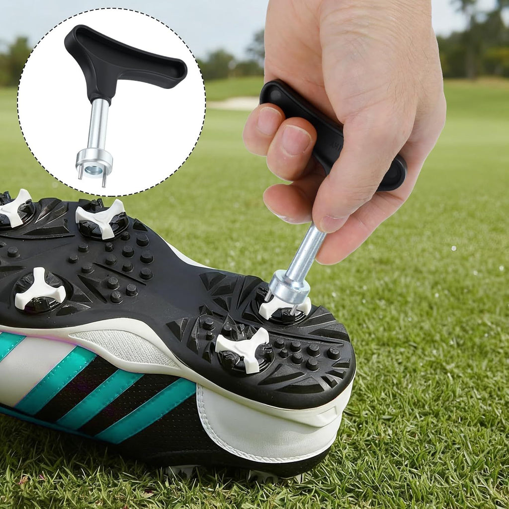 2 Pcs Golf Spike Removal Tool, Stainless Steel Golf Shoe Spikes Wrench, Multifunction Golf Wrench, Adjustment Cleat Key Remover for Spike Shoes (Universal, Black)