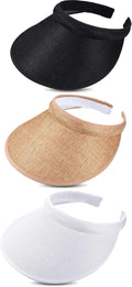 3 Pieces Sun Visor Hats Summer Wide Brim Clip on Beach Adjustable Large Brim Cap Golf Hat for Women