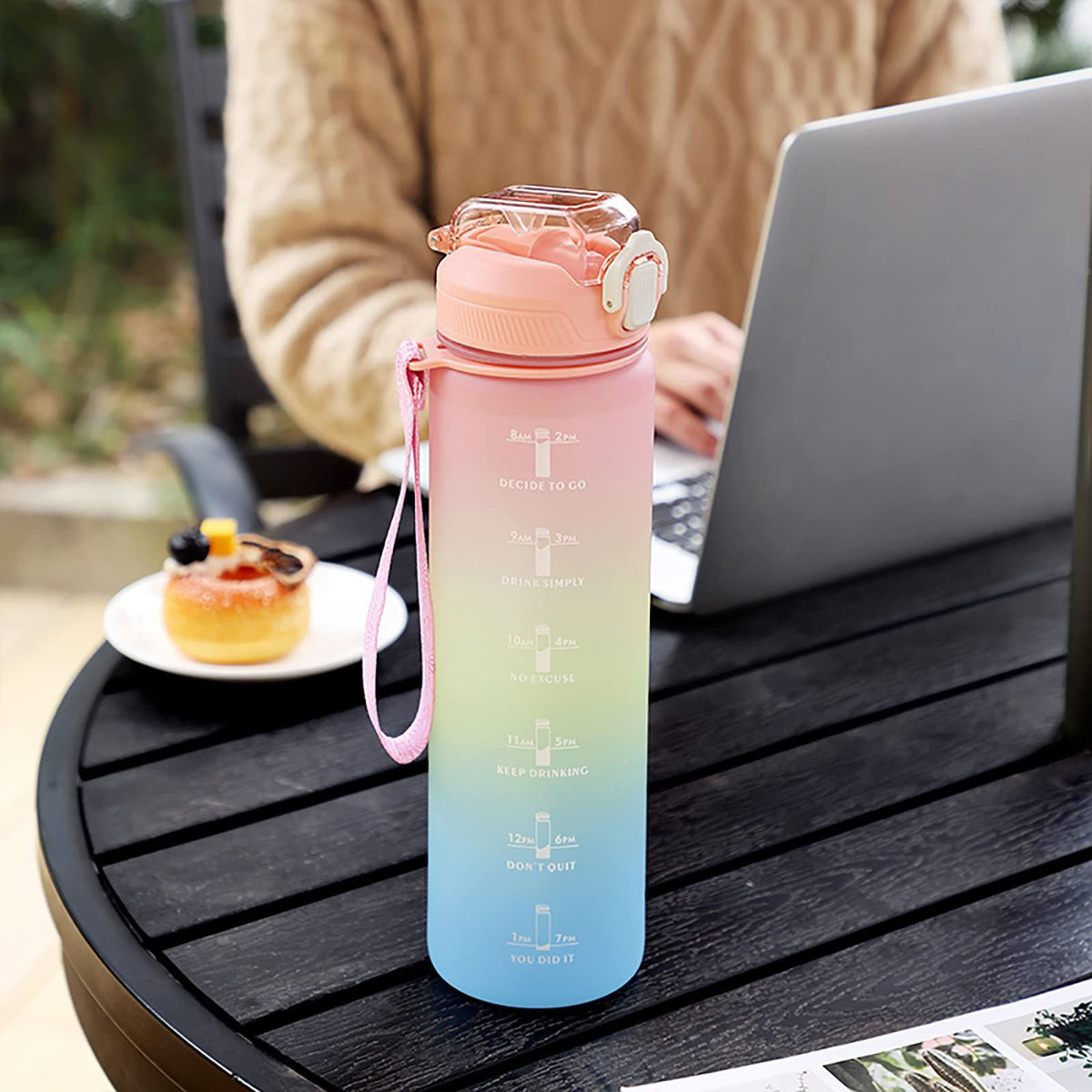 1L Water Bottles Big Water Bottle with Straw Travel Water Bottle with Time Marker Motivational Sports Water Bottle (Pink)