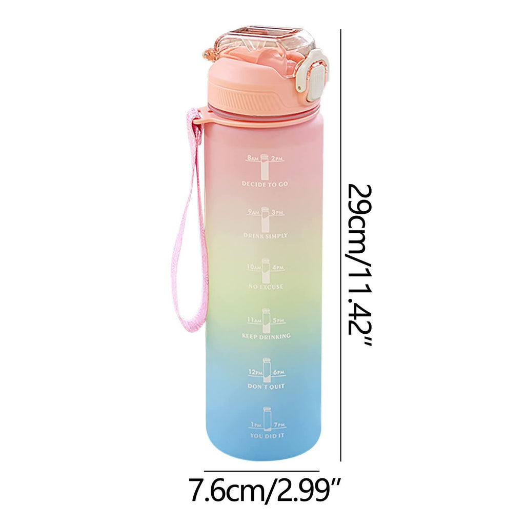 1L Water Bottles Big Water Bottle with Straw Travel Water Bottle with Time Marker Motivational Sports Water Bottle (Pink)