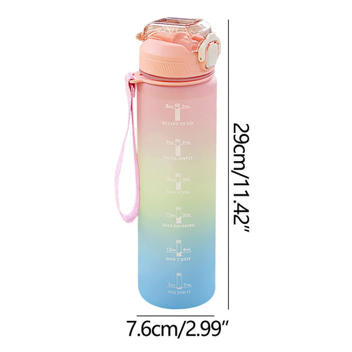 1L Water Bottles Big Water Bottle with Straw Travel Water Bottle with Time Marker Motivational Sports Water Bottle (Pink)