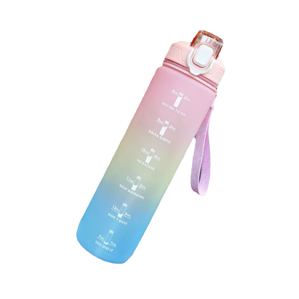 1L Water Bottles Big Water Bottle with Straw Travel Water Bottle with Time Marker Motivational Sports Water Bottle (Pink)