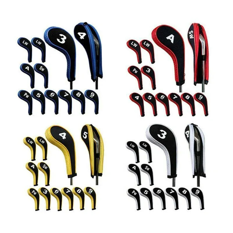 12Pcs Golf Head Cover Iron Putter Driver Headcover Protective Set Club Covers - Red