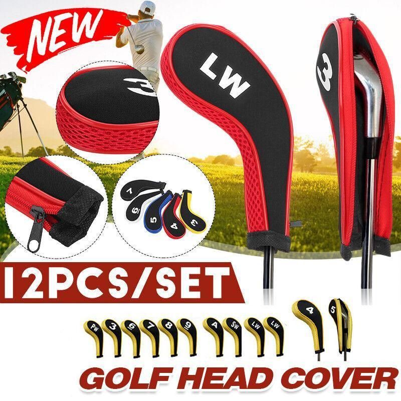 12Pcs Golf Head Cover Iron Putter Driver Headcover Protective Set Club Covers - Red