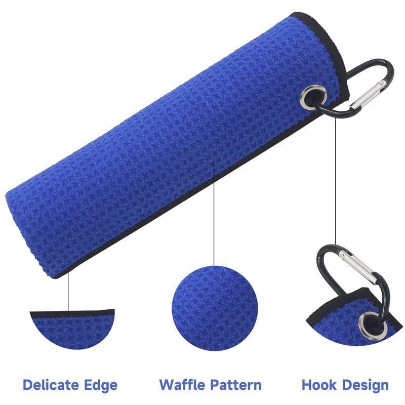 Golf Towel Waffle Cotton Sports Cleaning Cloth with Carabiner Clip 40x60cm - Blue