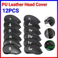 12PCS PU Leather Golf Iron Head Covers Set Black with Velcro Closure