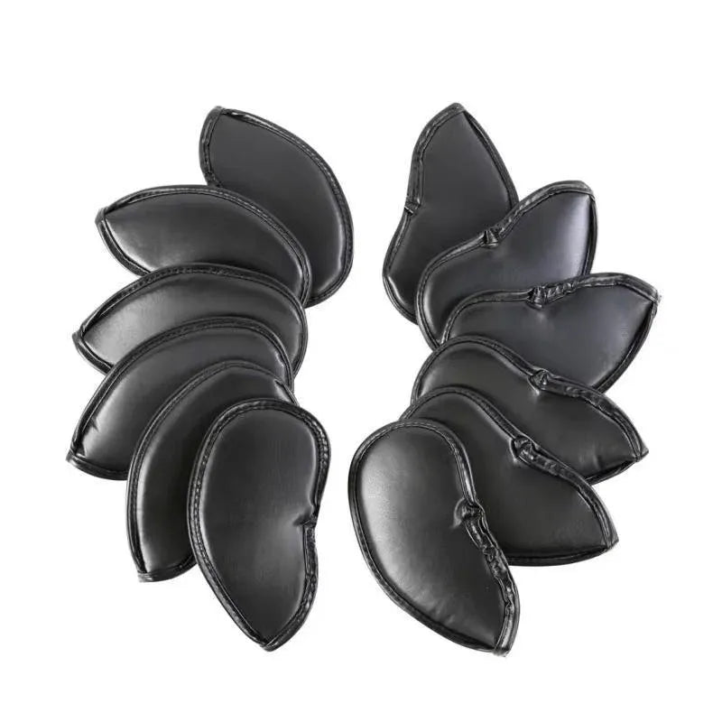 12PCS PU Leather Golf Iron Head Covers Set Black with Velcro Closure