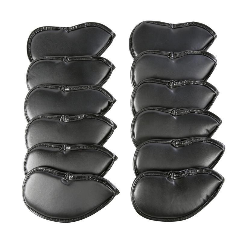 12PCS PU Leather Golf Iron Head Covers Set Black with Velcro Closure