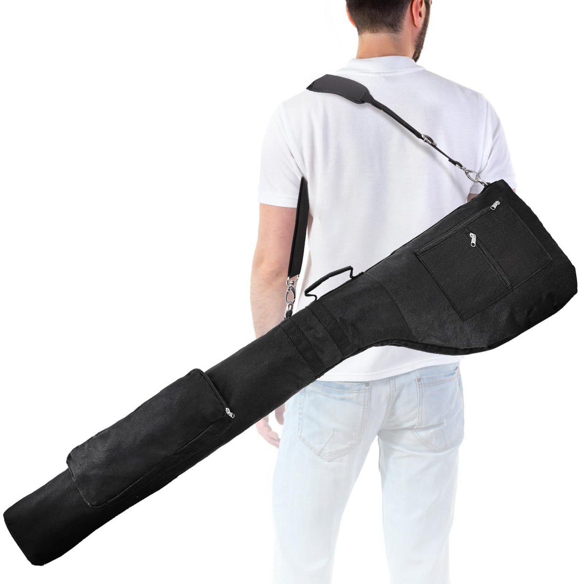 Black Portable Waterproof Golf Club Bag – Lightweight Oxford Carry Sleeve with Padded Strap & Storage Pockets